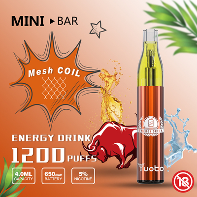 OEM ODM 22x110mm Vape 1200 Puffs dùng một lần không thể sạc lại