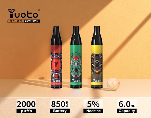 Original Yuoto 2000 Puffs Vape Vape Mesh Coil dùng một lần 6ml E Juice 850mAh E-Cigarettes Vape Pen