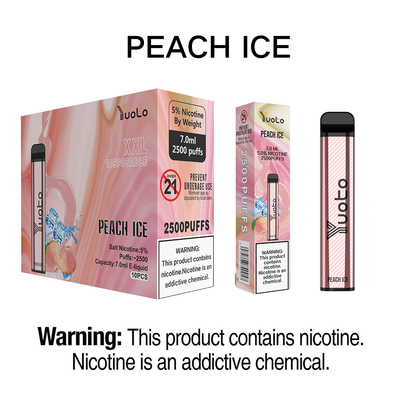 Peach ice 2500 Puffs Bút Vape dùng một lần Yuoto XXL 7ml Pin Ejuice 1200mAh cho Turky