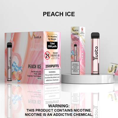 2500 Puffs Vape Pod dùng một lần Hương vị đào Yuoto XXL Cuộn dây 7ml Pin Ejuice 1200mAh từ Nhà máy Trung Quốc
