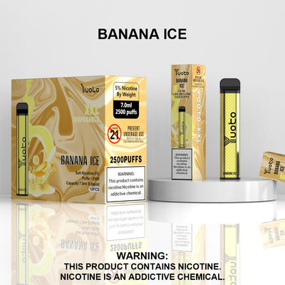 Yuoto XXL 2500 Puffs Pin 1200mAh dùng một lần 7.0ml Ejuice hương vị chuối cho Ấn Độ