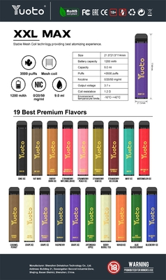 hương đá xoài Yuoto xxl Max 3500 Puffs bình xịt dùng một lần Lưới cuộn bề mặt da 9ml