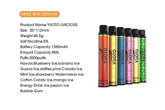 Nhà phân phối Nicotine Yuoto Luscious 3000 Puff, 8.0ml E Juice Dùng một lần Vape Pen