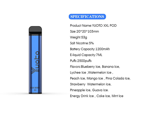 Bán buôn trực tiếp tại nhà máy Yuoto XXL 5% Nicotine 2500 Puffs Pina Coloda Hương vị đá dùng một lần Thuốc lá điện tử Vape