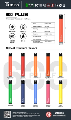 Có thể thay thế 5 màu Tpd Vape Pod, Thiết bị Mod hộp mực 600 Puffs trực tiếp