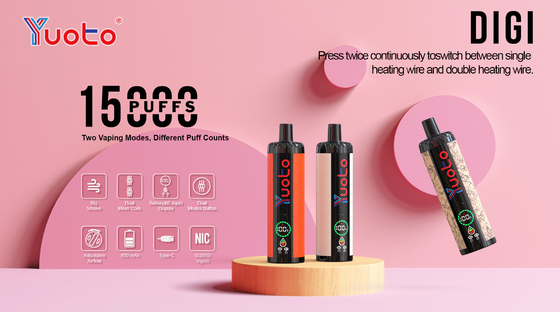 Yuoto DIGI 15000 có thể sạc lại Puffs Double Mesh Coil Vape 22 hương vị
