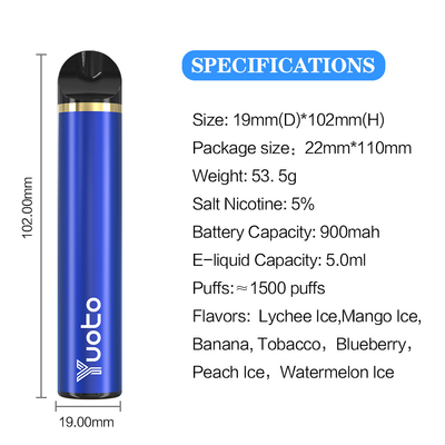 23 hương vị 1500 Puffs Vape dùng một lần 5ml E Dung tích nước trái cây Chứng chỉ CE CF