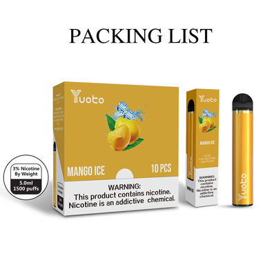 Nicotine 5% vape pen dùng một lần Bán buôn E Thuốc lá YUOTO 1500 nhát 6ml Bán chạy ở Trung Đông 2% 5% Mới