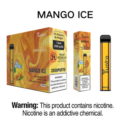 2500 Puffs XXL Hương vị YUOTO Vape Pen 7.0ML Pin 1200mAh Hương vị tốt