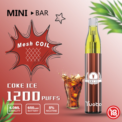 650mah 1200 Puffs Vape, 22x110mm E Vapor Cigarette không cần bảo dưỡng