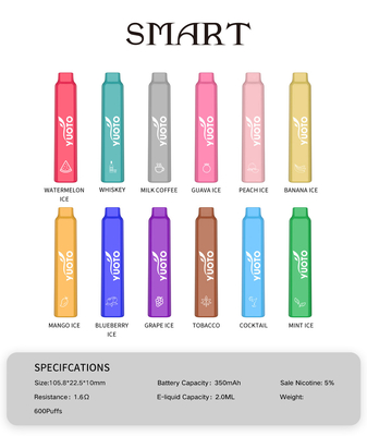 YUOTO Smart 600 Puffs Vape Dung tích nước trái cây 2ML E với 12 hương vị