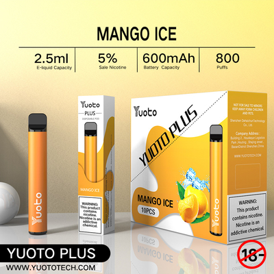 Yuoto 800 Puffs Vape với 11 hương vị Khu vực Origal 2.5 ML Dung tích nước trái cây